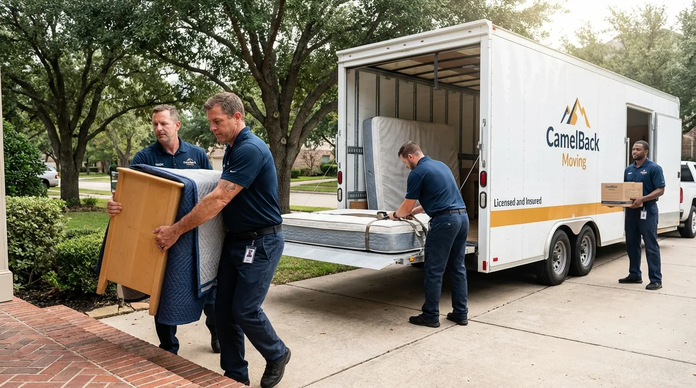Crew loading residential truck for cross-state move from Goodhue, MN