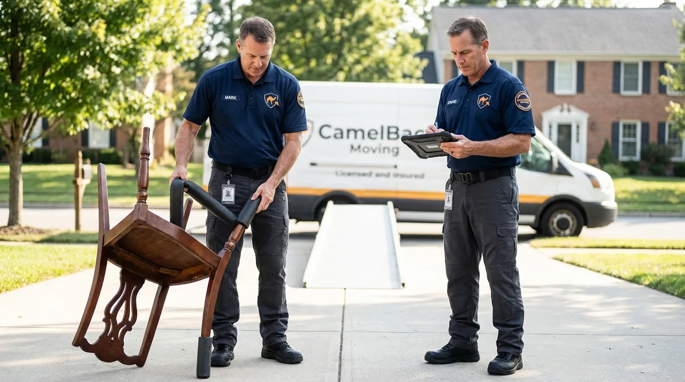 Movers inspecting furniture for damage prevention before loading in Goodhue, MN